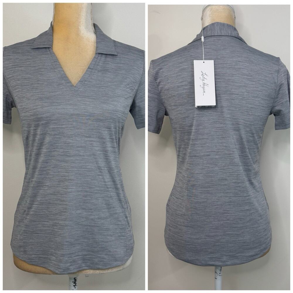 NWT Lady Hagen Space Dye Short Sleeve Polo Size XS Heather Gray Stretch